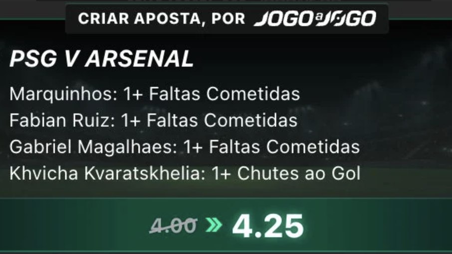 Aposta múltipla para a final da Liga dos Campeões entre Arsenal x PSG
