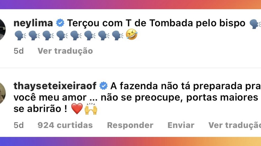 Print do comentário de Thayse Teixeira no post de Ney Lima 