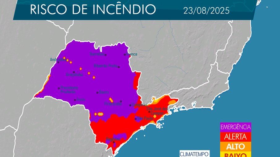 Mapa do Fogo com risco de incêndio para 23 de agosto