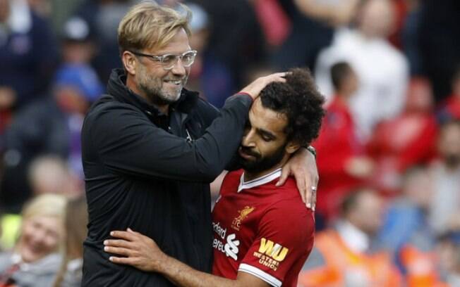 Treinador do Liverpool Jürgen Klopp e Mohamed Salah 