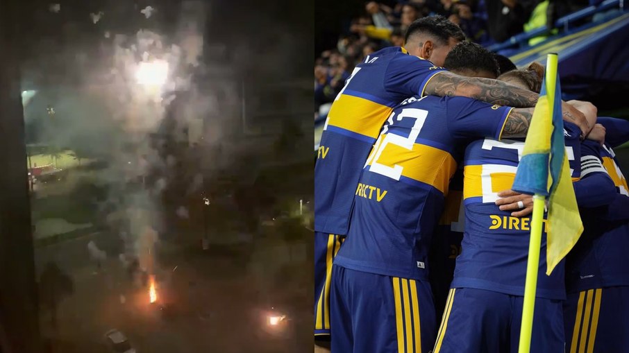 Torcida do Vasco faz foguetório durante a madrugada em frente ao hotel em que a equipe do Boca Juniors está hospedada Torcida do Vasco faz foguetório durante a madrugada em frente ao hotel em que a equipe do Boca Juniors está hospedada