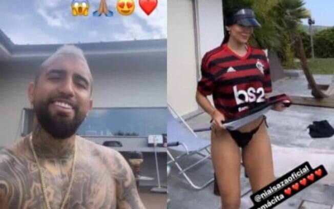 Com camisa do Flamengo, esposa de Vidal dança funk e jogador manda recado nas redes