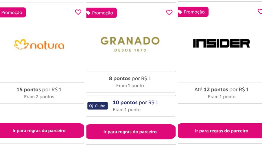 Alguns exemplos de pontuação aumentada na Livelo