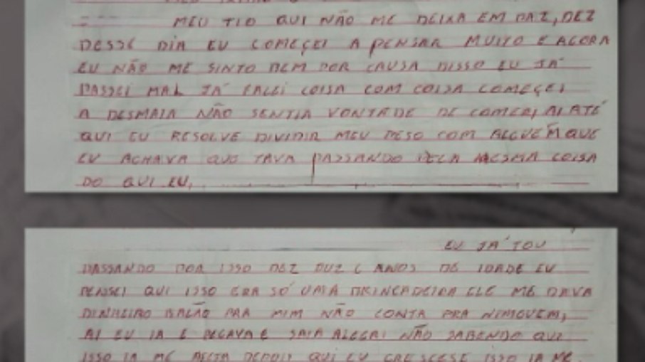 Criança escreve carta e denuncia abusos de tio e padrasto Criança escreve carta e denuncia abusos de tio e padrasto