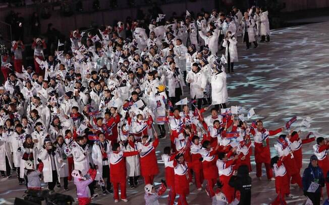 Desfile da Coreia do Sul com a Coreia do Norte nos Jogos Olímpicos de PyeongChang