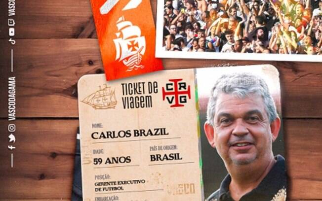 Vasco confirma o retorno de Carlos Brazil, que será gerente geral do futebol profissional