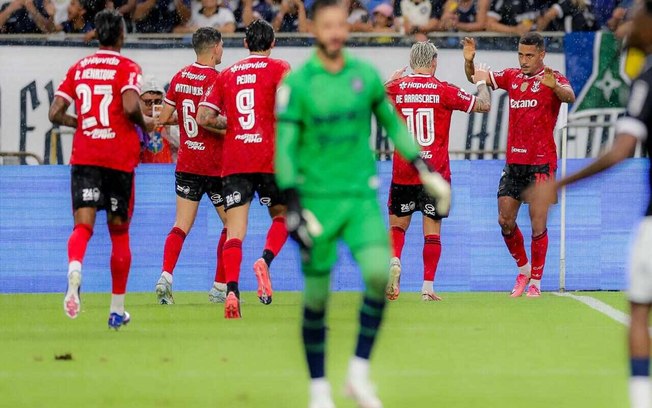 Lino observa a bola entrar após finalização que deu a vitória ao Flamengo neste domingo (6)