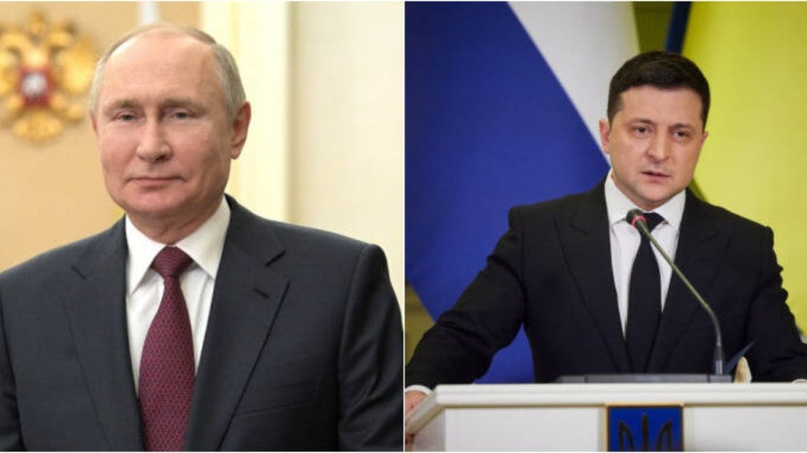 Putin, presidente da Rússia e Zelensky, presidente da Ucrânia