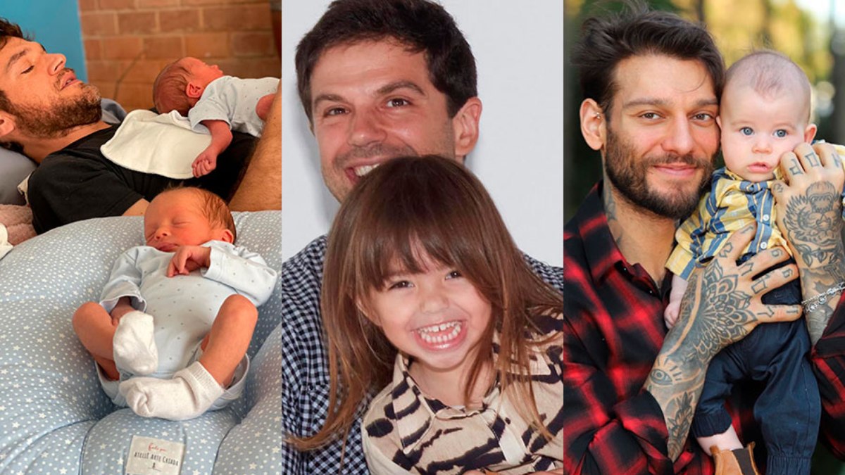 Emilio Dantas, Duda Nagle e Lucas Lucco com seus filhos