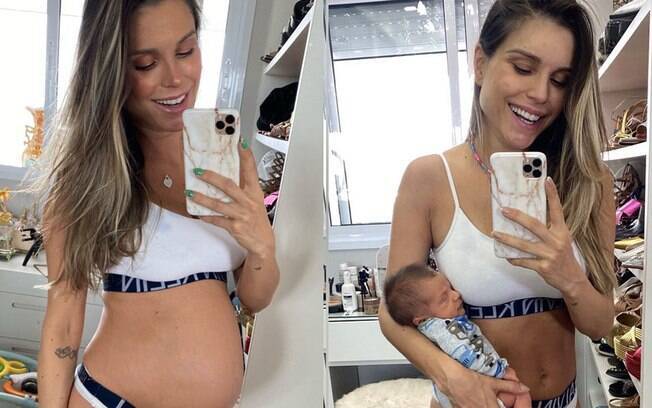 Flávia Viana compara fotos da barriga de antes de dar à luz e de 11 dias após o parto