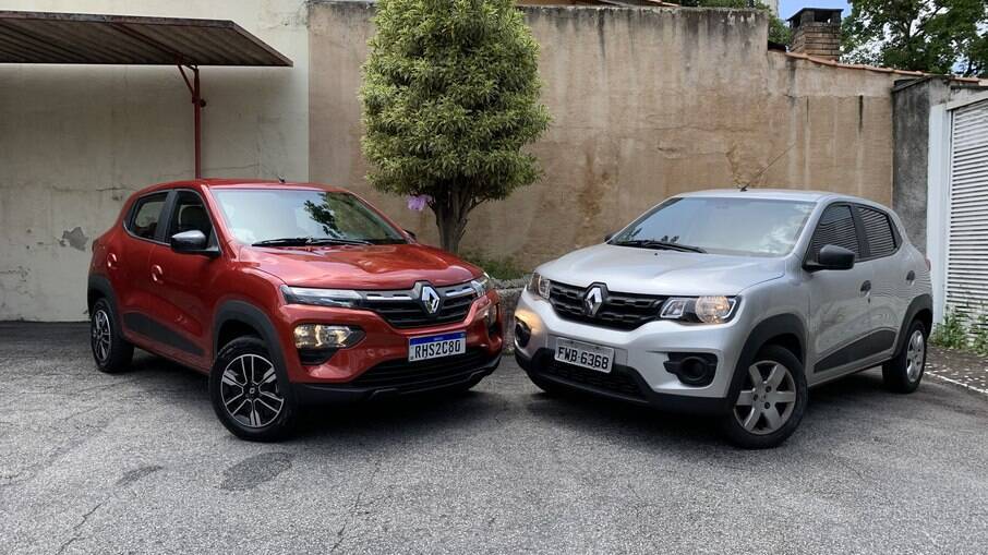 Novo Renault Kwid 2023 (esquerda) e antigo Renault Kwid 2017 (direita). Veja o que mudou em 5 anos