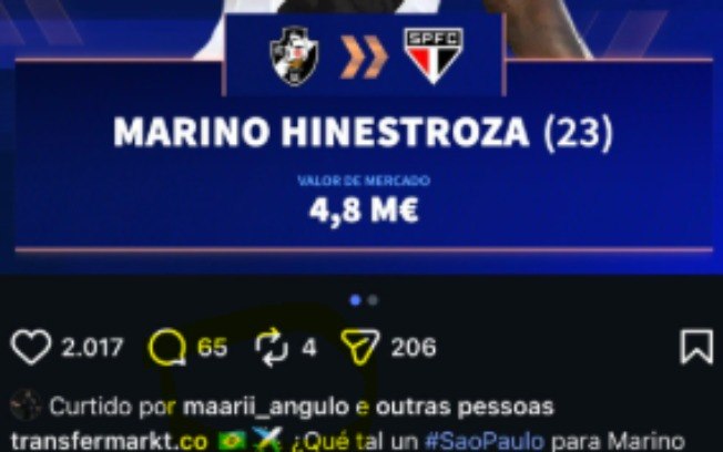 Atacante do Vasco curtiu publicação sobre transferência para o São Paulo