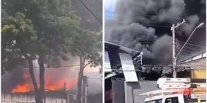 SP: incêndio atinge galpão na Zona Leste e cria coluna de fumaça