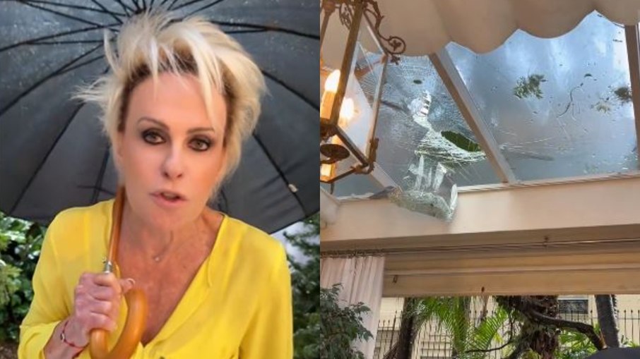 Ana Maria Braga tem teto da mansão destruído pela chuva; vídeo