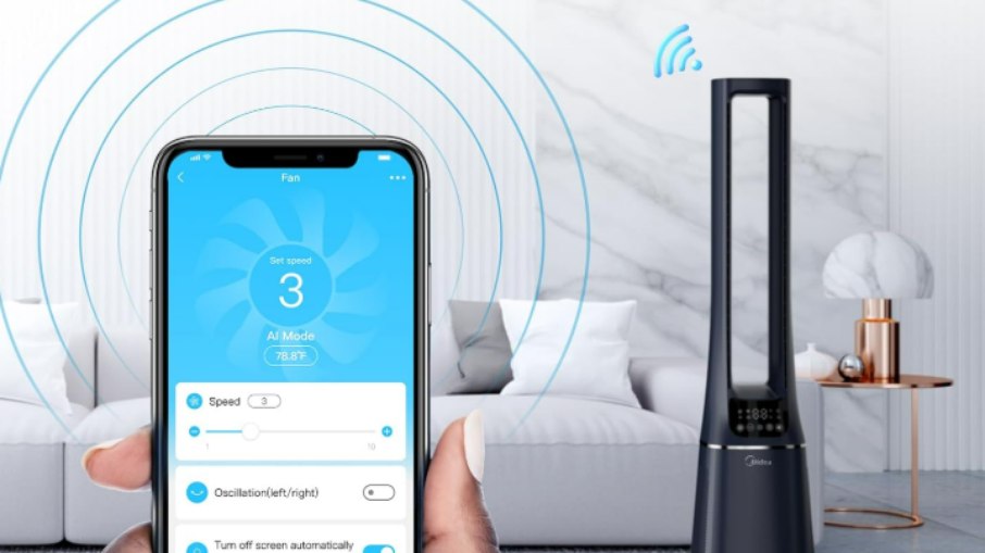 Ventilador smart da Midea no modelo torre tem integração com Alexa e Google Assistant Ventilador smart da Midea no modelo torre tem integração com Alexa e Google Assistant