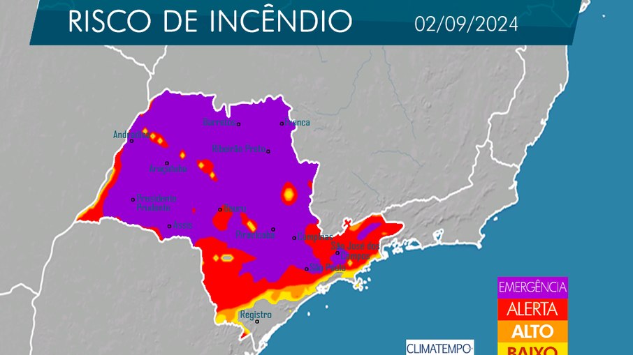 Trocar imagemTrocar imagemTrocar imagem4 de 5 Projeção de risco de incêndios em SP para esta segunda-feira (2)