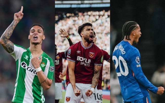 Antony, Paquetá e João Pedro comemoram seus gols 