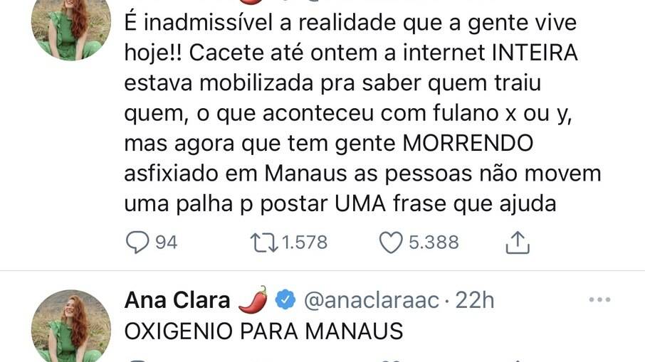 Ana Clara Lima no Twitter