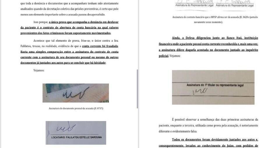 Assinaturas anexadas pela defesa ao pedido de habeas corpus impetrado ao STJ