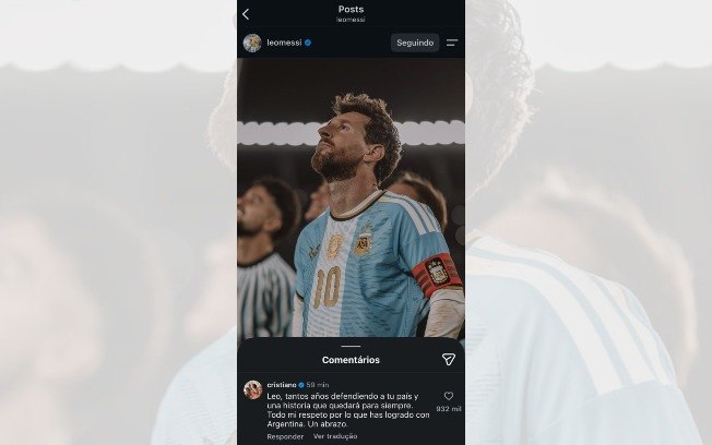 CR7 se rende a Messi após adeus à Argentina: 'Todo meu respeito'