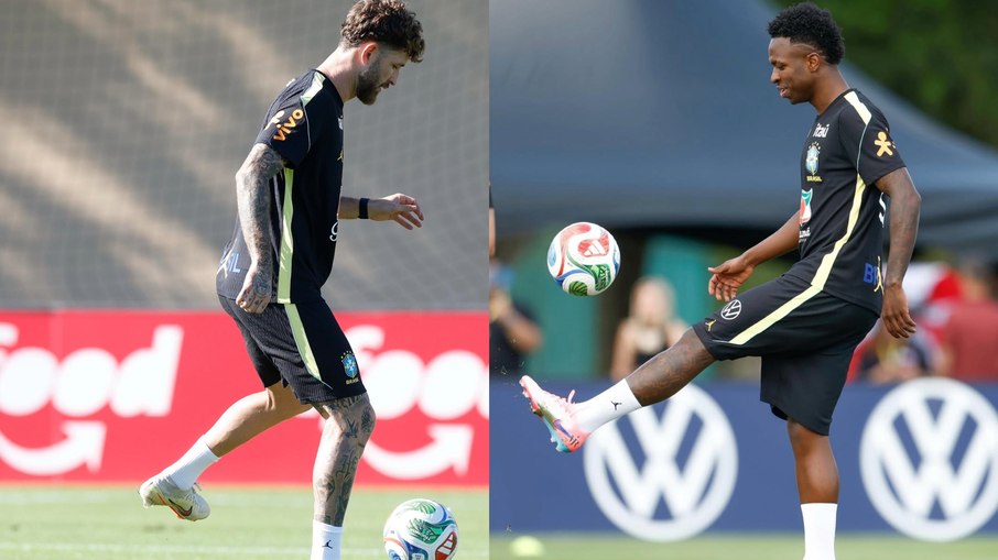 Léo Pereira e Vini Jr. em treino da Seleção Brasileira