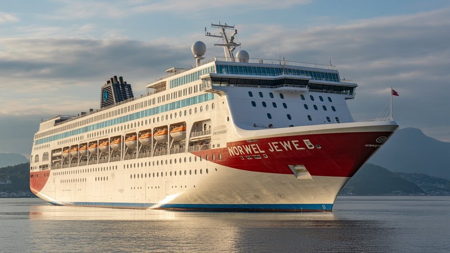 O cruzeiro Norwegian Jewel comporta cerca de 2.300 passageiros O cruzeiro Norwegian Jewel comporta cerca de 2.300 passageiros