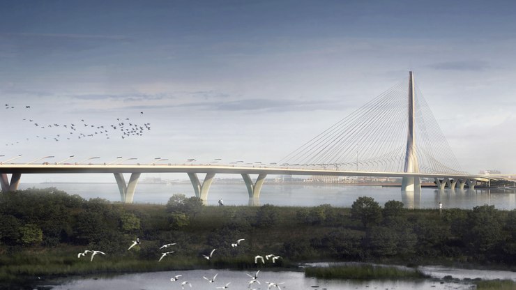 Ponte impressiona com mastro único e design curvo
