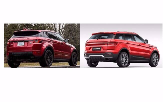 Compare o SUV da Land Rover (à direita) com o Land Wind.  Além da frente, também  copiaram a traseira 