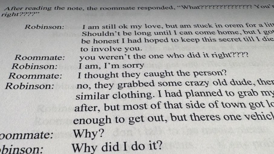 Mensagens obtidas pela promotoria, de Tyler confessando o crime