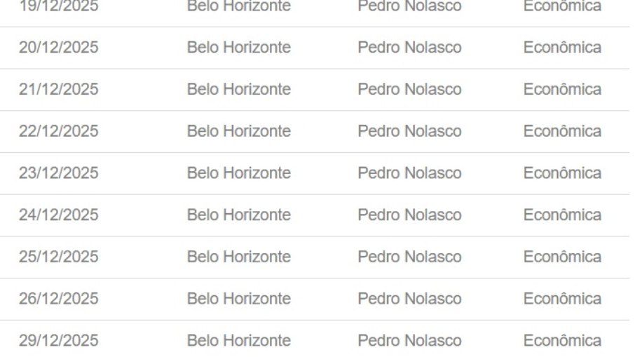 Confira as datas disponíveis para o mês de dezembro no trem Vitória-MG