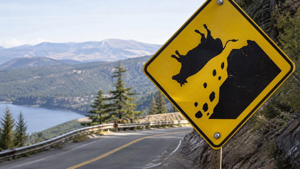 Placas inusitadas: cuidado com a queda de vacas Placas inusitadas: cuidado com a queda de vacas