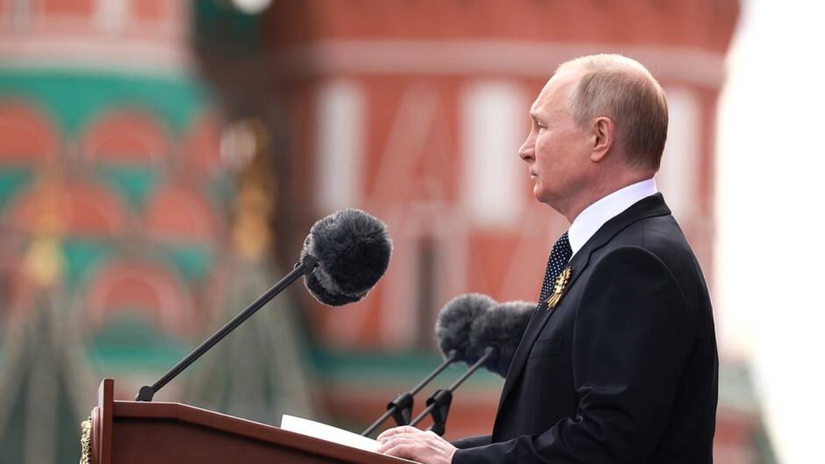 Presidente da Rússia,Vladimir Putin, em discurso na parada militar, em 9 de maio