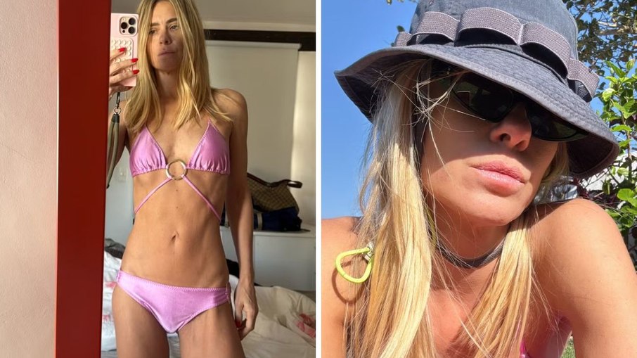 Carolina Dieckmmann exibe boa forma de biquíni rosa em praia do Rio Carolina Dieckmmann exibe boa forma de biquíni rosa em praia do Rio
