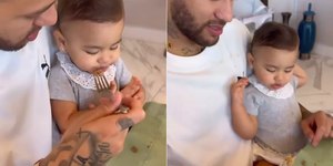 Neymar encanta ao almoçar com Mavie e Bruna Biancardi: 'Colo do papai'