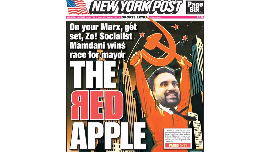 Capa do New York Post associa novo prefeito de NY ao comunismo