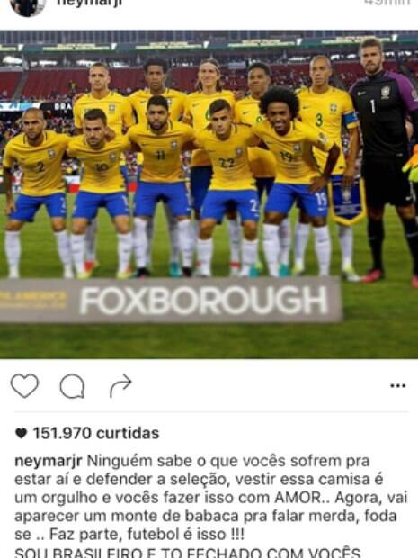 publicação de Neymar no Instagram