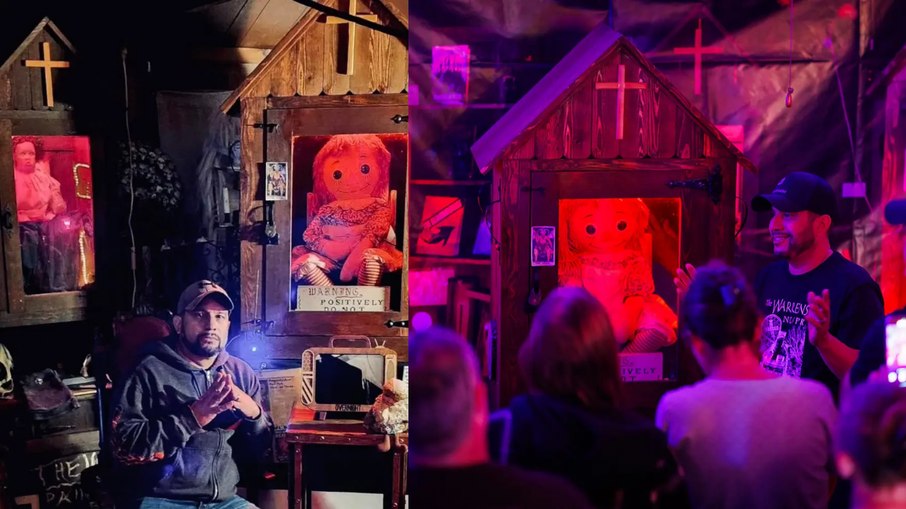 Dan Rivera durante a turnê com a boneca Annabelle, apontada como mal assombrada Dan Rivera durante a turnê com a boneca Annabelle, apontada como mal assombrada