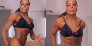 Adriana Bombom exibe abdômen trincado em vídeo e fã brinca: "Não precisa de roupa"