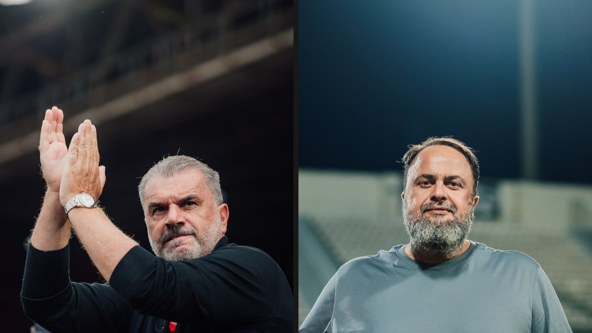 Ange Postecoglou (à esquerda) foi demitido por Marinakis