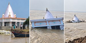 Vídeo: templo centenário cai no Rio Ganges após erosão na Índia