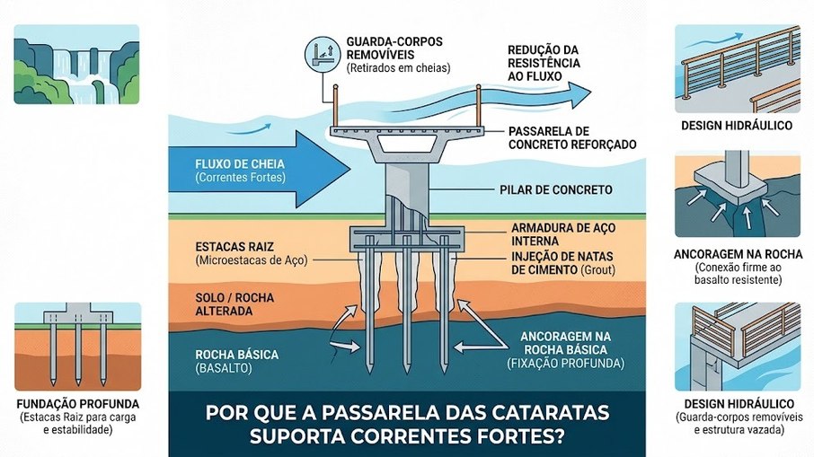 Infográfico explica cadeia de sustentação de passarela nas Cataratas do Iguaçu Infográfico explica cadeia de sustentação de passarela nas Cataratas do Iguaçu