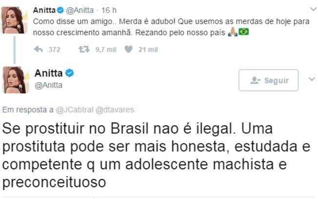 Anitta respondeu a um hater sobre prostituição no Brasil