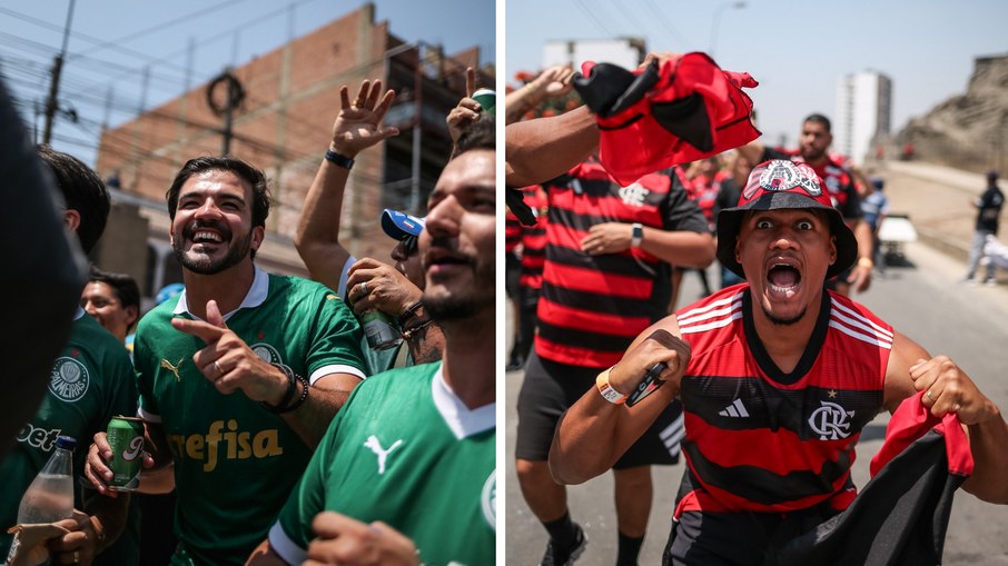 Torcedores de Palmeiras e Flamengo no caminho ao estádio Torcedores de Palmeiras e Flamengo no caminho ao estádio