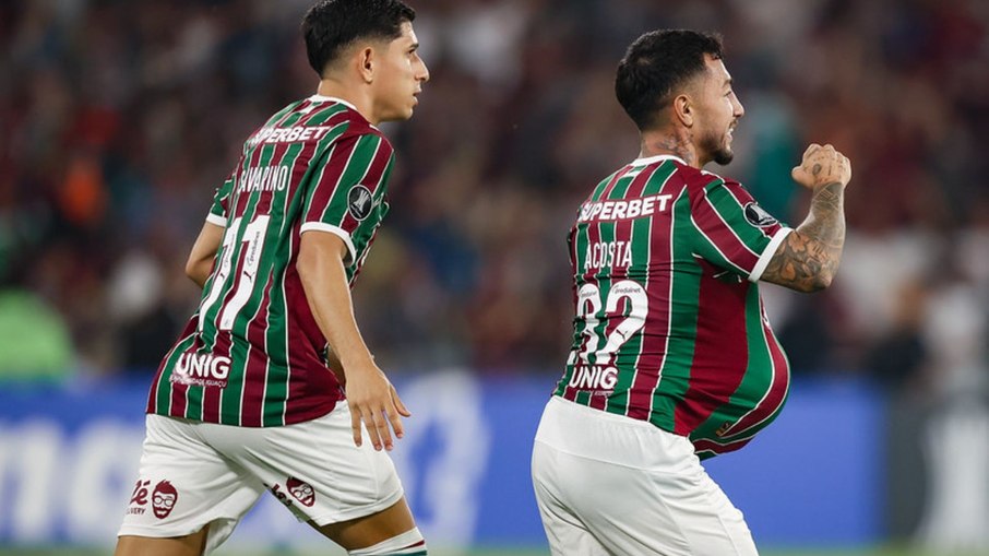 Lucho Acosta comemora gol em Fluminense vs. Bolívar
