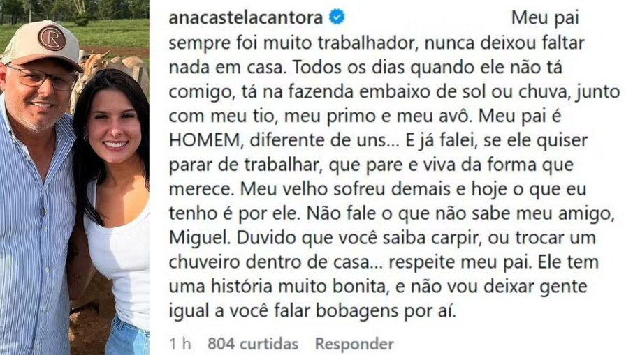 Ana Castela defende o pai nas redes sociais