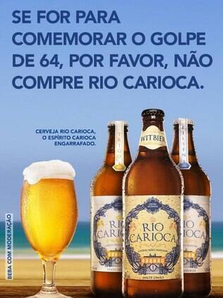 Peça publicitária da cervejaria Rio Carioca que diz 