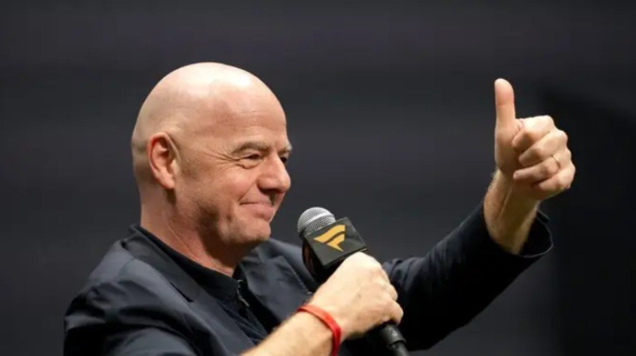 Gianni Infantino, presidente da FIFA, durante evento nos EUA Gianni Infantino, presidente da FIFA, durante evento nos EUA