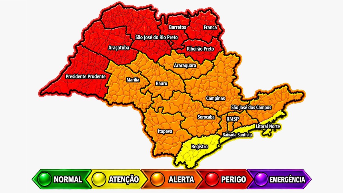 Intensidade do alerta de calor da Defesa Civil no estado de São Paulo. Intensidade do alerta de calor da Defesa Civil no estado de São Paulo.