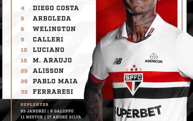 Relacionados do São Paulo para enfrentar o Flamengo, no Maracanã