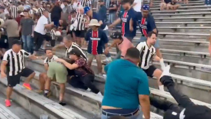 Vídeo: torcedores de Botafogo e PSG trocam socos durante jogo